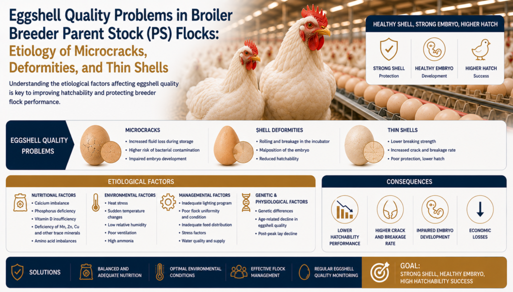 Eggshell Quality Problems in Broiler Breeder Parent Stock (PS) Flocks: The Etiology of Hairline Cracks, Deformities, and Thin Shells