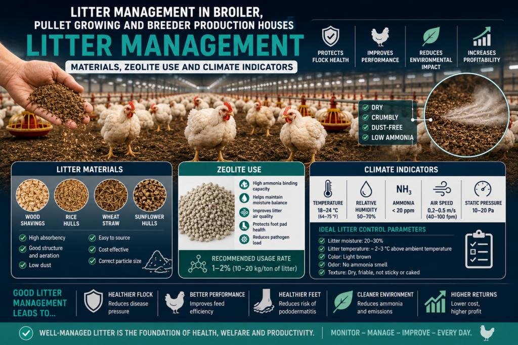 Litter Management in Broiler, Breeder Rearing, and Production Houses