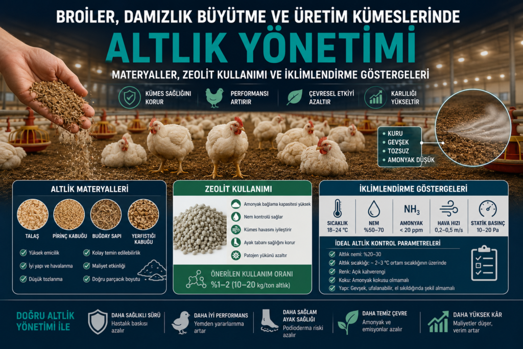 Broiler, Damızlık Büyütme ve Üretim Kümeslerinde Altlık Yönetimi