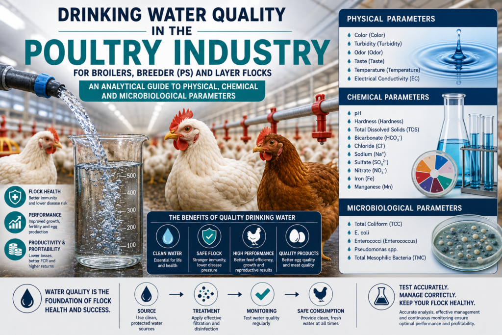 Drinking Water Quality in the Poultry Industry: An Analytical Guide to Physical, Chemical, and Microbiological Parameters in Broiler, Parent Stock (PS), and Layer Flocks
