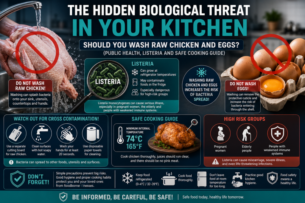 The Hidden Biological Hazard in the Kitchen: Should You Wash Raw Chicken and Eggs? (Public Health, Listeria, and Safe Cooking Guidelines)