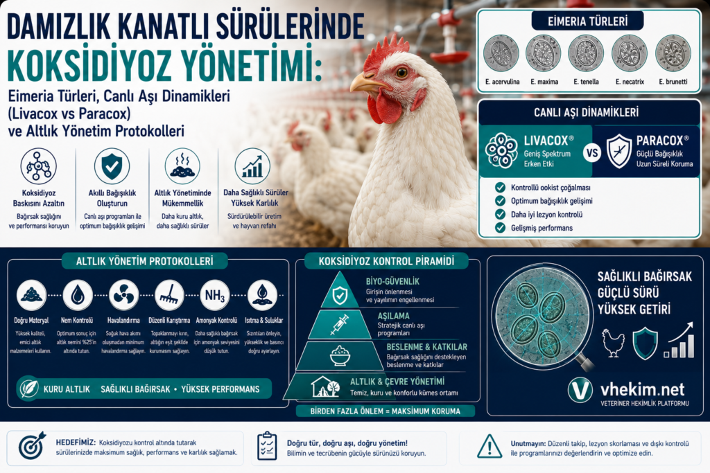 Damızlık Kanatlı Sürülerinde Koksidiyoz Yönetimi: Eimeria Türleri, Canlı Aşı Dinamikleri (Livacox vs Paracox) ve Altlık Yönetim Protokolleri
